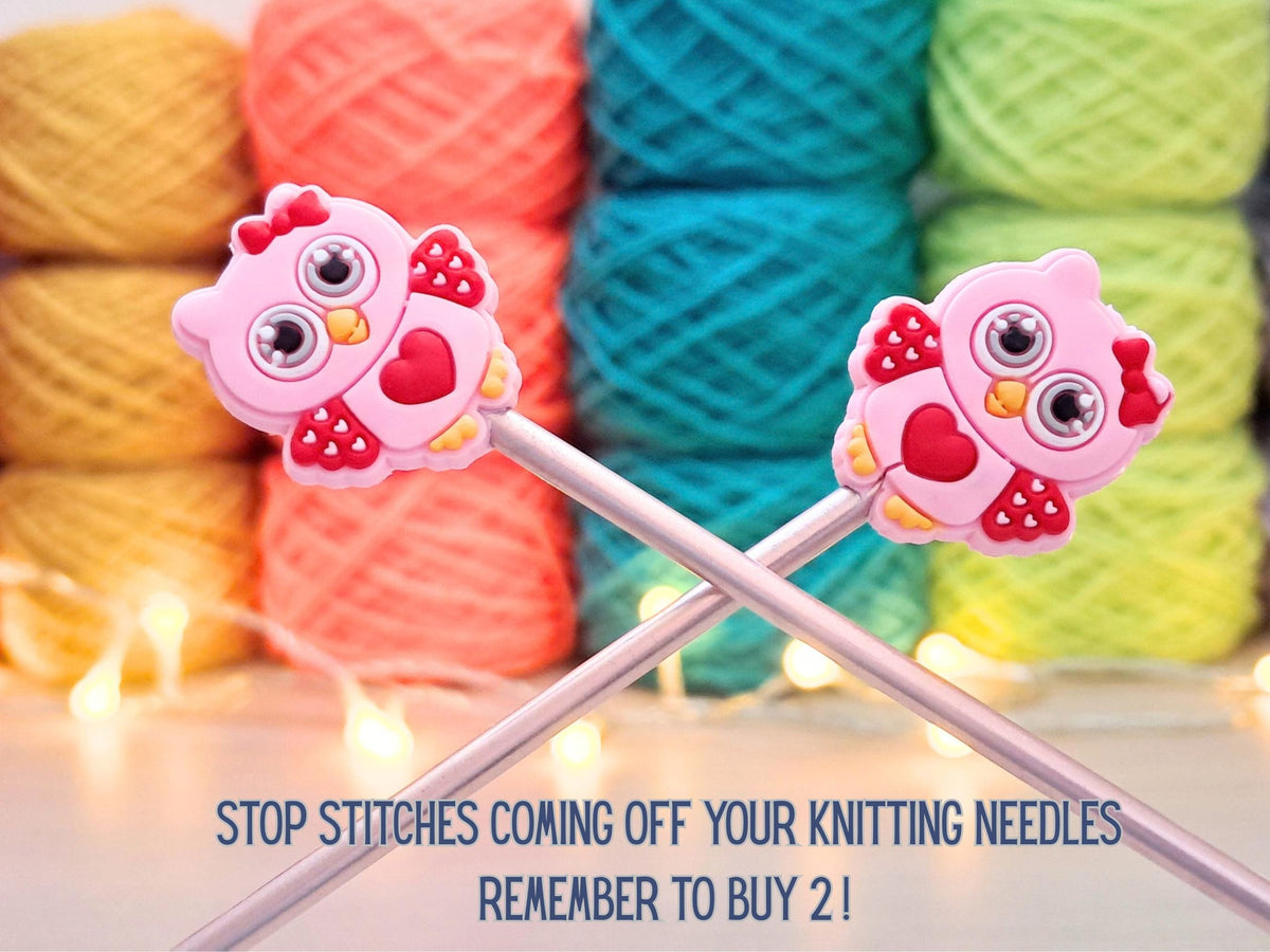 Owl Stitch Stopper, Pink Silicone Bead Scissor Tip Protector, Knitting Needle, Crochet Project Saver, WIP Bag Tool Notion, Sewing