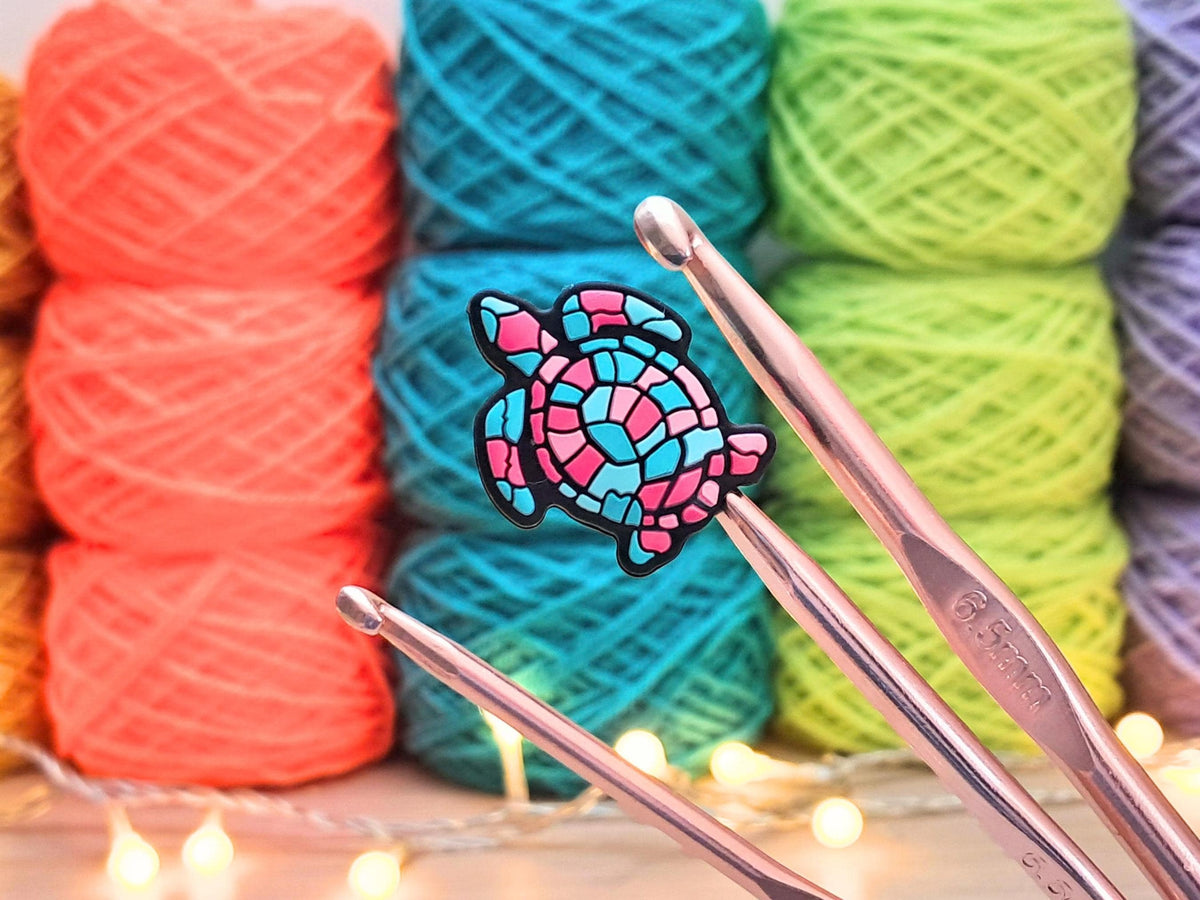 Turtle Stitch Stopper, Mosaic Silicone Bead Scissor Tip Protector, Knitting Needle Cap, Crochet Project Saver, WIP Bag Tool Notions Sewing