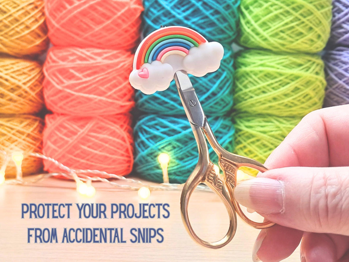 Rainbow Stitch Stopper, Silicone Bead Scissor Tip Protector, Knitting Needle, Crochet Project Saver, WIP Bag Tool Notions, Sewing, Fiber Art