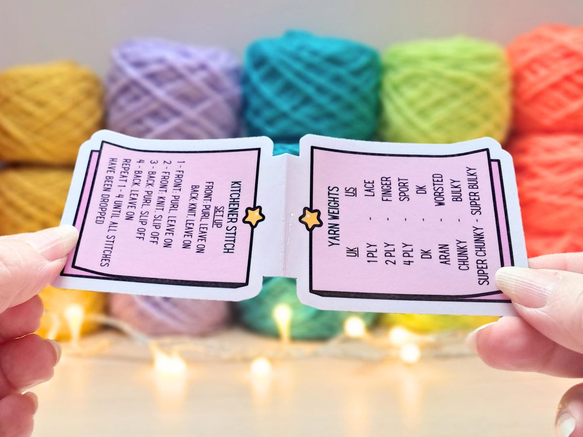 Kitchener Stitch Magnetic Bookmark For Knitters, Yarn Size Conversion Page Marker, Place Keeper, Knitter Bookworm Gift, Grafting Stitch