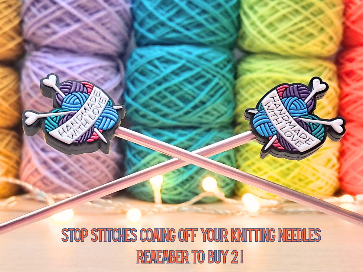 Handmade With Love Stitch Stopper, Yarn Silicone Bead Scissor Tip Protector, Knitting Needle Cap, Crochet Project Saver, Tool Notions