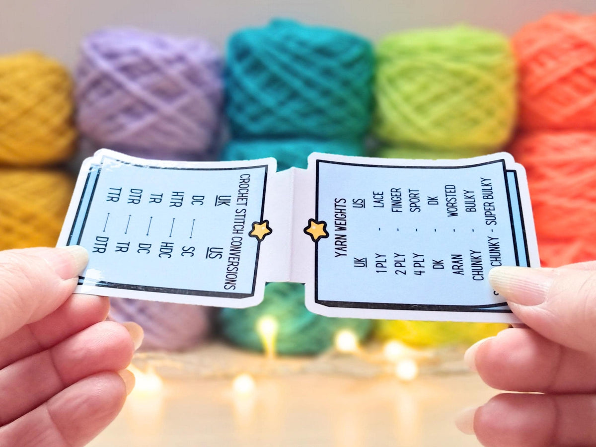 UK To US Stitches Magnetic Bookmark For Crocheters, Yarn Size Conversion Page Marker, Place Keeper, Crafter Bookworm Gift, Pattern Marker