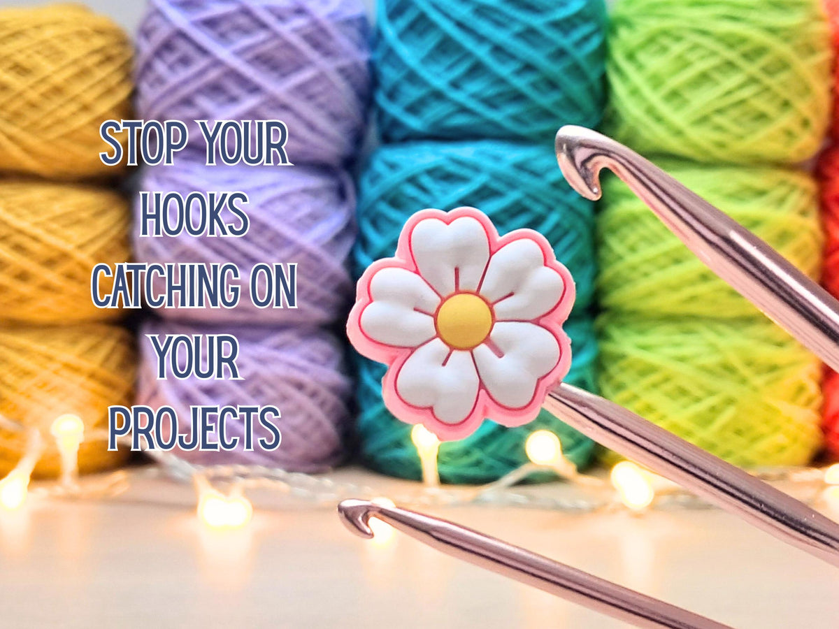 Pink Flower Stitch Stopper, Floral Scissor Protector, Knitting Needle Cap, Crochet Project Saver, WIP Bag Tool Notion Supply Accessories