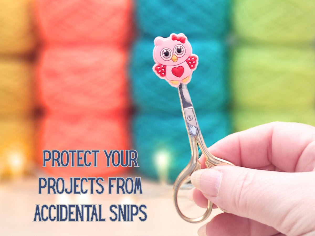 Owl Stitch Stopper, Pink Silicone Bead Scissor Tip Protector, Knitting Needle, Crochet Project Saver, WIP Bag Tool Notion, Sewing