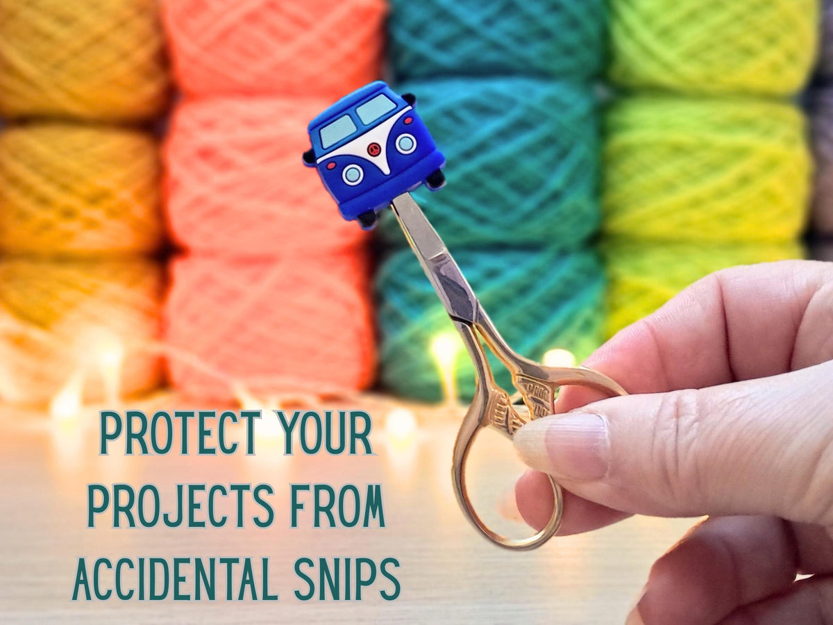 Campervan Stitch Stopper, Silicone Bead Scissor Tip Protector, Knitting Needle, Crochet Project Saver, WIP Bag Tool Notions Sewing