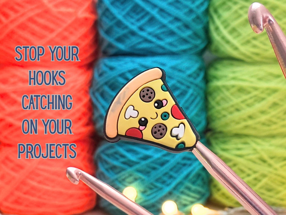Pizza Stitch Stopper, Kawaii Silicone Bead Scissor Tip Protector, Knitting Needle Cap, Crochet Project Saver, WIP Bag Tool Notions Sewing