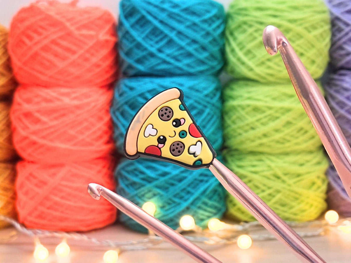 Pizza Stitch Stopper, Kawaii Silicone Bead Scissor Tip Protector, Knitting Needle Cap, Crochet Project Saver, WIP Bag Tool Notions Sewing