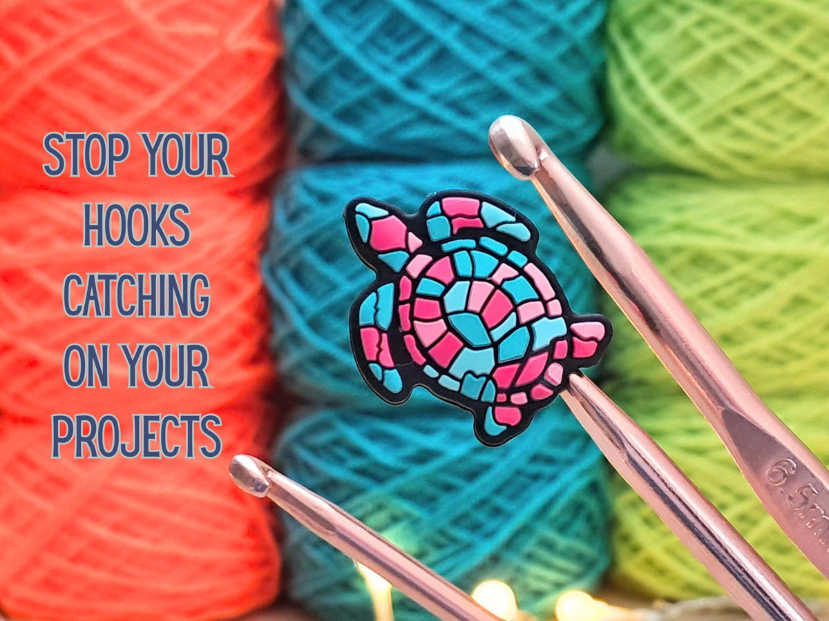 Turtle Stitch Stopper, Mosaic Silicone Bead Scissor Tip Protector, Knitting Needle Cap, Crochet Project Saver, WIP Bag Tool Notions Sewing