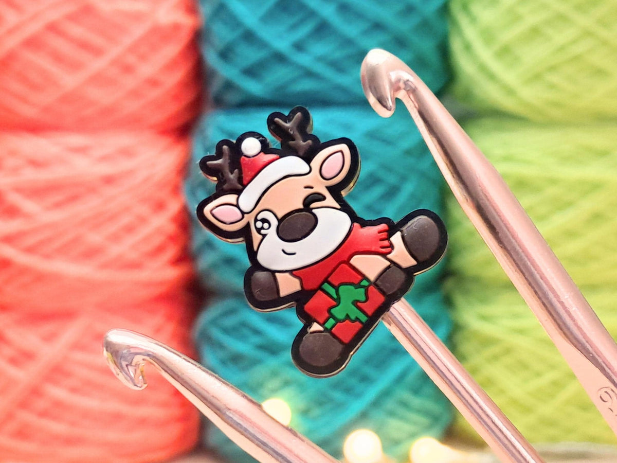 Just A Girl Who Loves Christmas Stitch Stopper, Silicone Scissor Tip Protector, Knitting Needle Cap, Crochet Project Saver, WIP Bag Tool