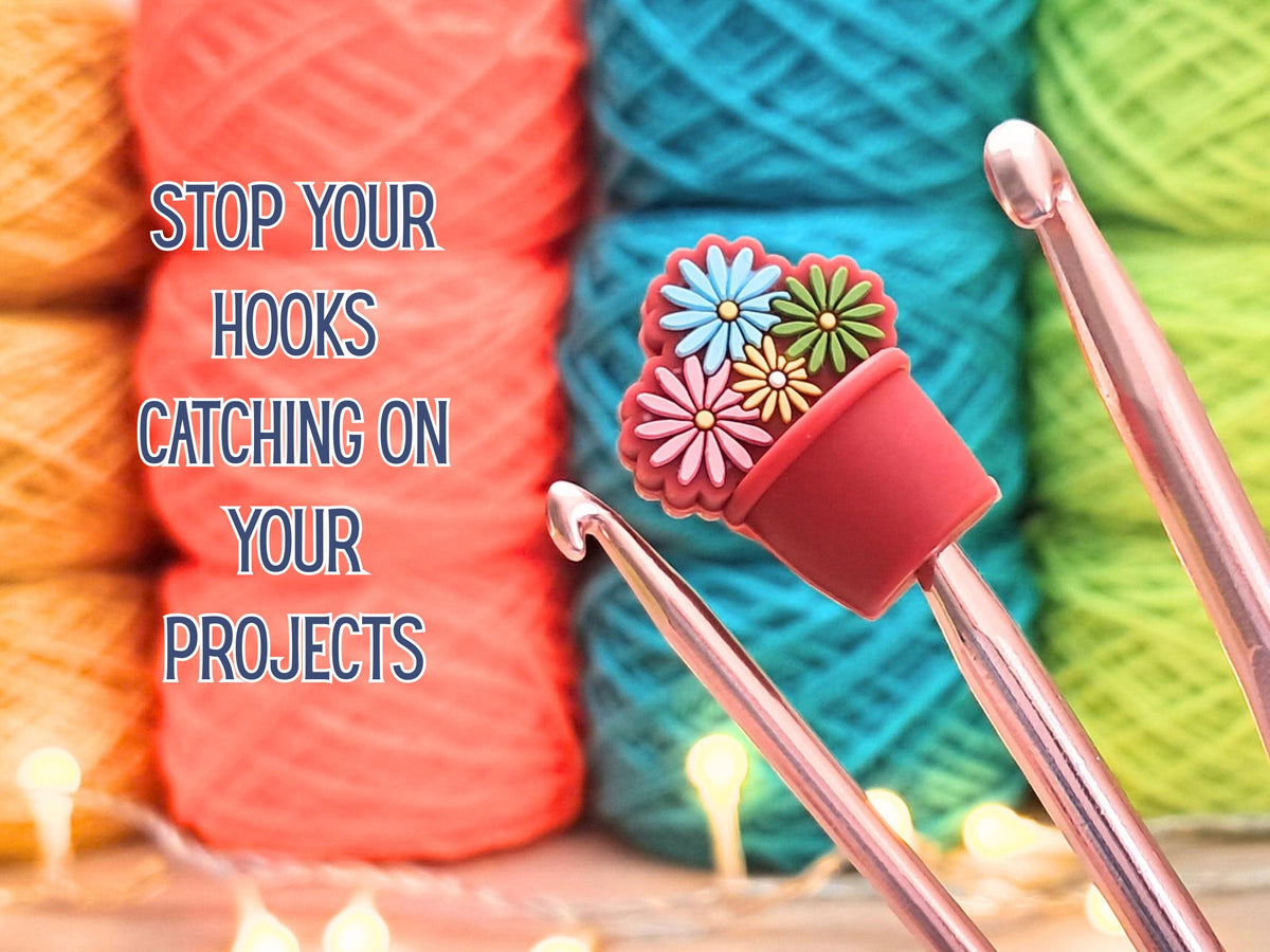 Flower Pot Stitch Stopper, Silicone Bead Scissor Tip Protector, Knitting Needle Cap, Crochet Project Saver, WIP Bag Tools Notions, Sewing