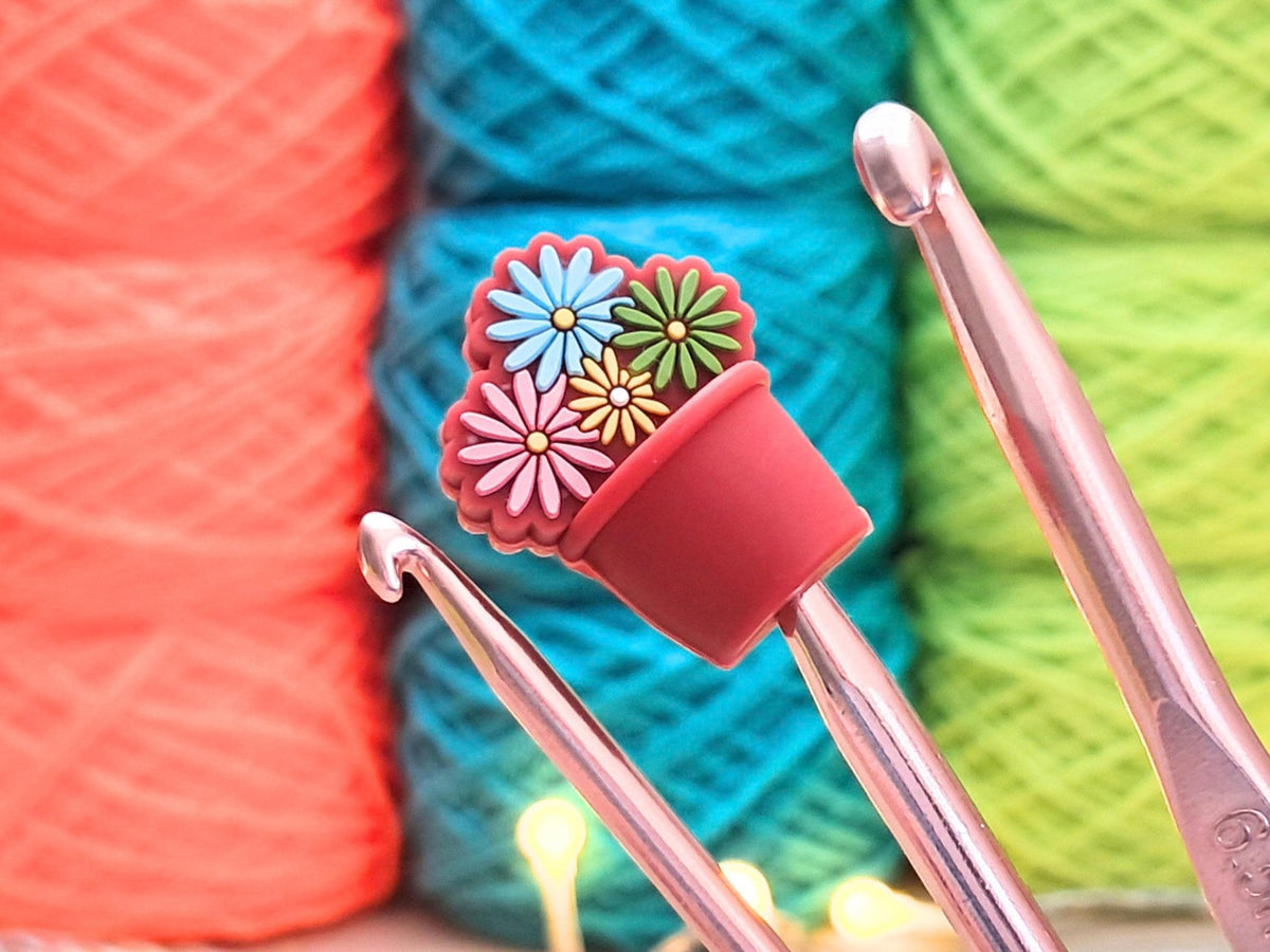 Flower Pot Stitch Stopper, Silicone Bead Scissor Tip Protector, Knitting Needle Cap, Crochet Project Saver, WIP Bag Tools Notions, Sewing