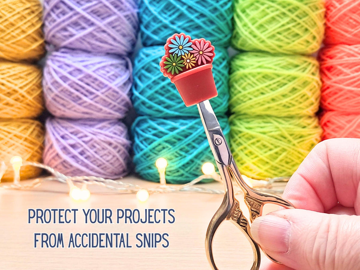 Flower Pot Stitch Stopper, Silicone Bead Scissor Tip Protector, Knitting Needle Cap, Crochet Project Saver, WIP Bag Tools Notions, Sewing