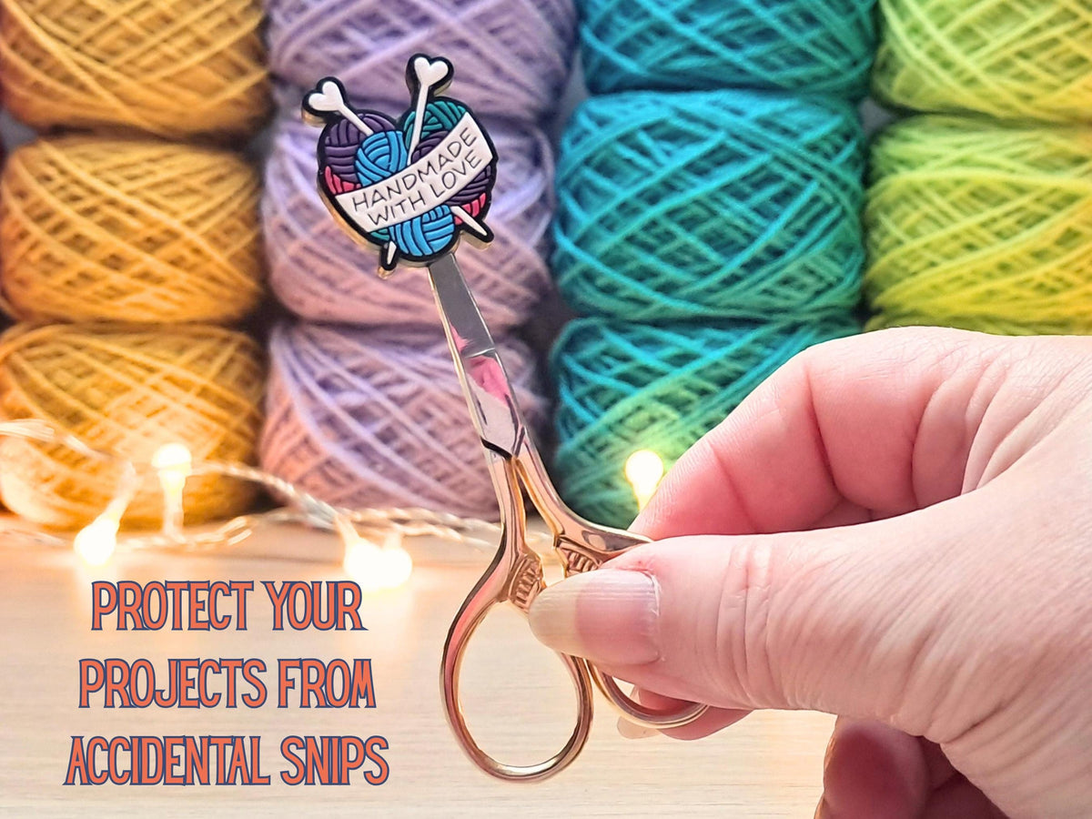 Handmade With Love Stitch Stopper, Yarn Silicone Bead Scissor Tip Protector, Knitting Needle Cap, Crochet Project Saver, Tool Notions