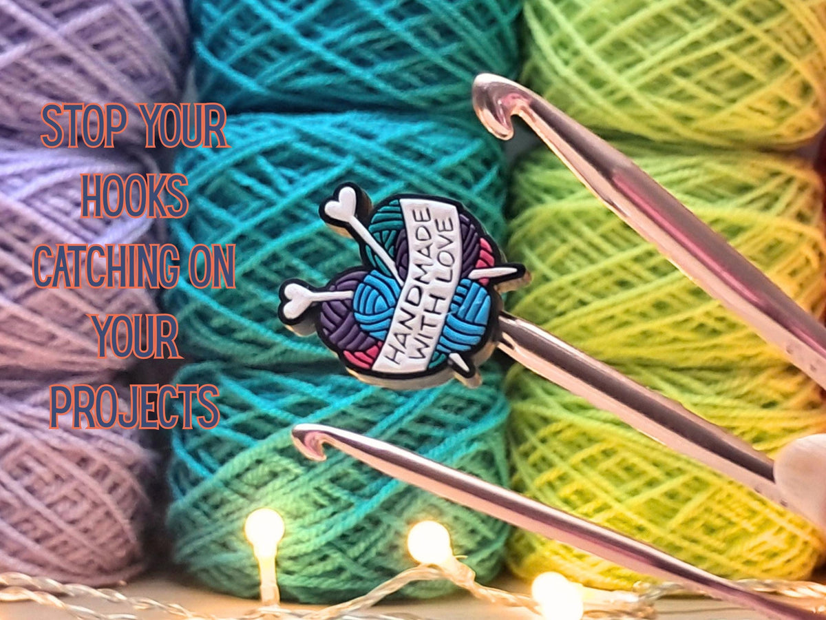 Handmade With Love Stitch Stopper, Yarn Silicone Bead Scissor Tip Protector, Knitting Needle Cap, Crochet Project Saver, Tool Notions