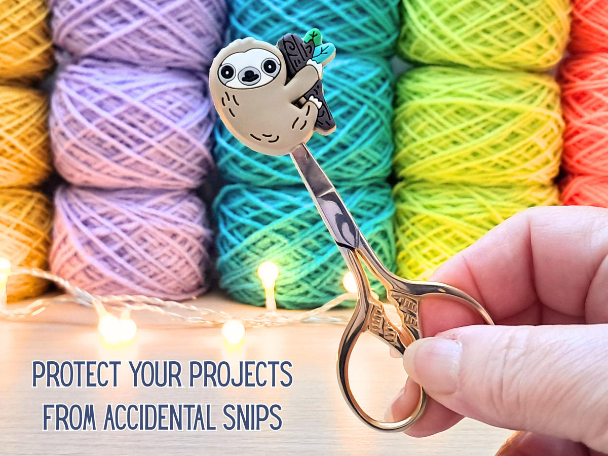 Sloth Silicone Bead Stitch Stopper (2D), Tropical Scissor Tip Protector, Knitting Needle Crochet Project Saver, WIP Bag Tools Notion Supply