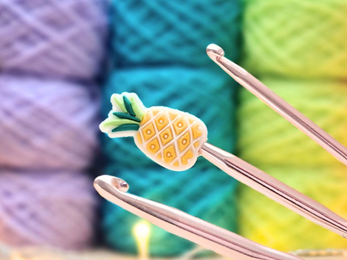 Pineapple Stitch Stopper Protection Bead, Tropical Scissor Protector, Knitting Needle Cap, Crochet Project Saver, WIP Bag Tools Notions Gift