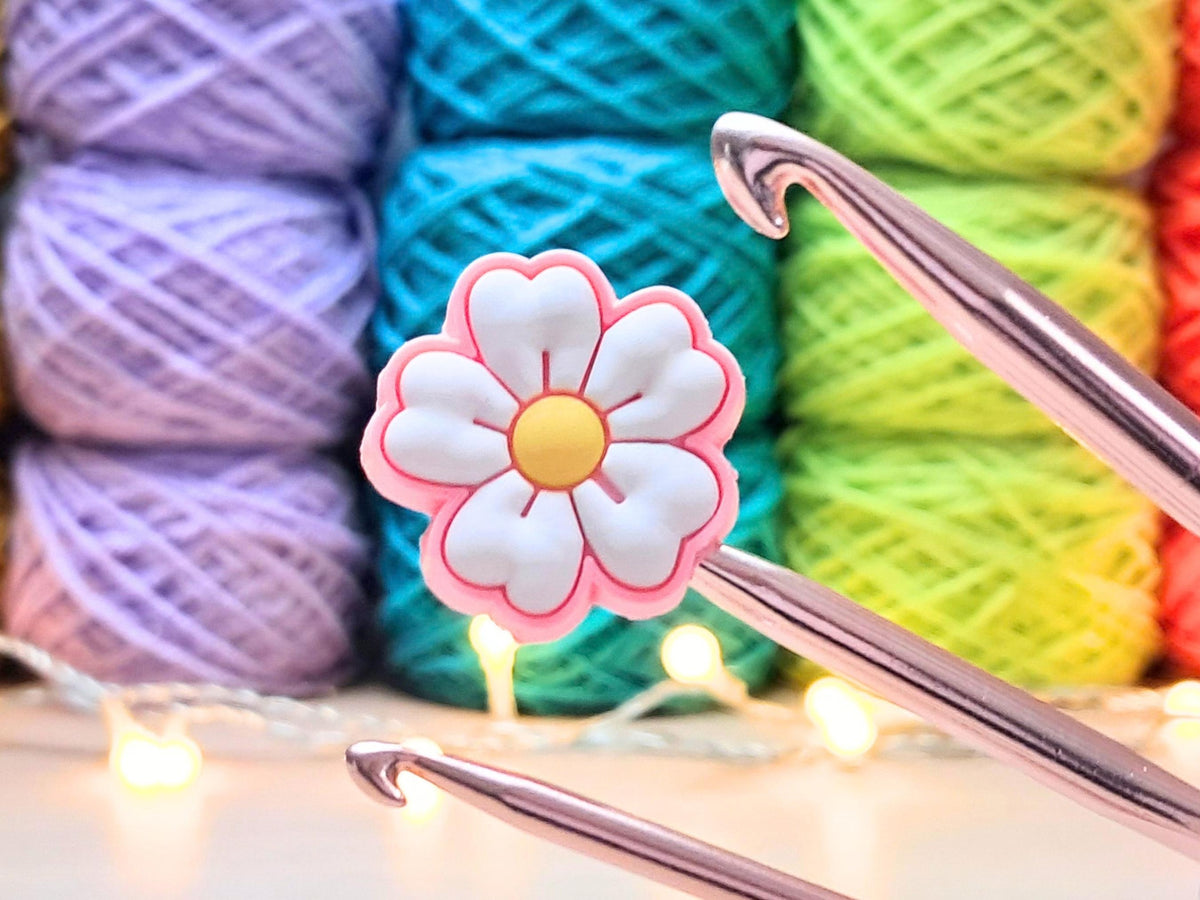 Pink Flower Stitch Stopper, Floral Scissor Protector, Knitting Needle Cap, Crochet Project Saver, WIP Bag Tool Notion Supply Accessories