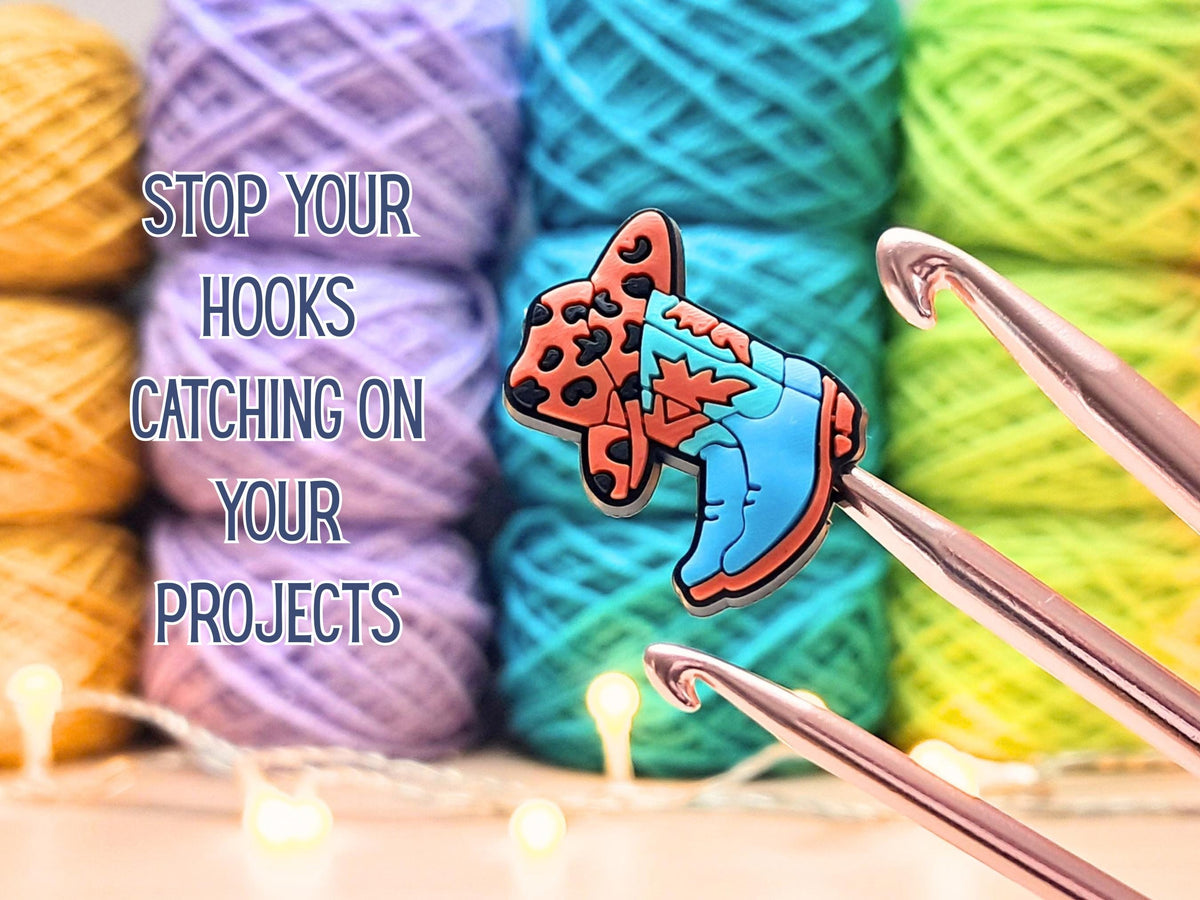Cowboy Boot And Hat Stitch Stopper, Silicone Bead Scissor Tip Protector, Knitting Needle Cap, Crochet Project Saver, WIP Bag Tool Notions