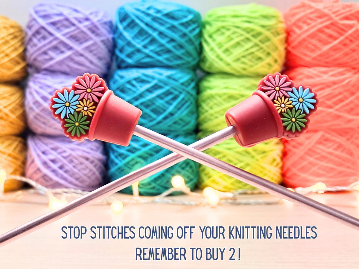 Flower Pot Stitch Stopper, Silicone Bead Scissor Tip Protector, Knitting Needle Cap, Crochet Project Saver, WIP Bag Tools Notions, Sewing