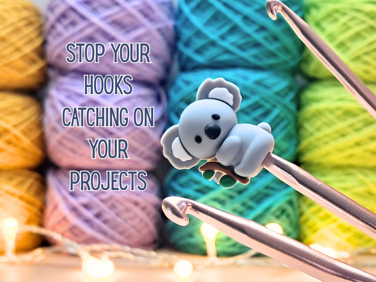 Koala Stitch Stopper, Silicone Bead Scissor Tip Protector, Knitting Needle Cap, Crochet Project Saver, WIP Bag Tool Notions, Sewing