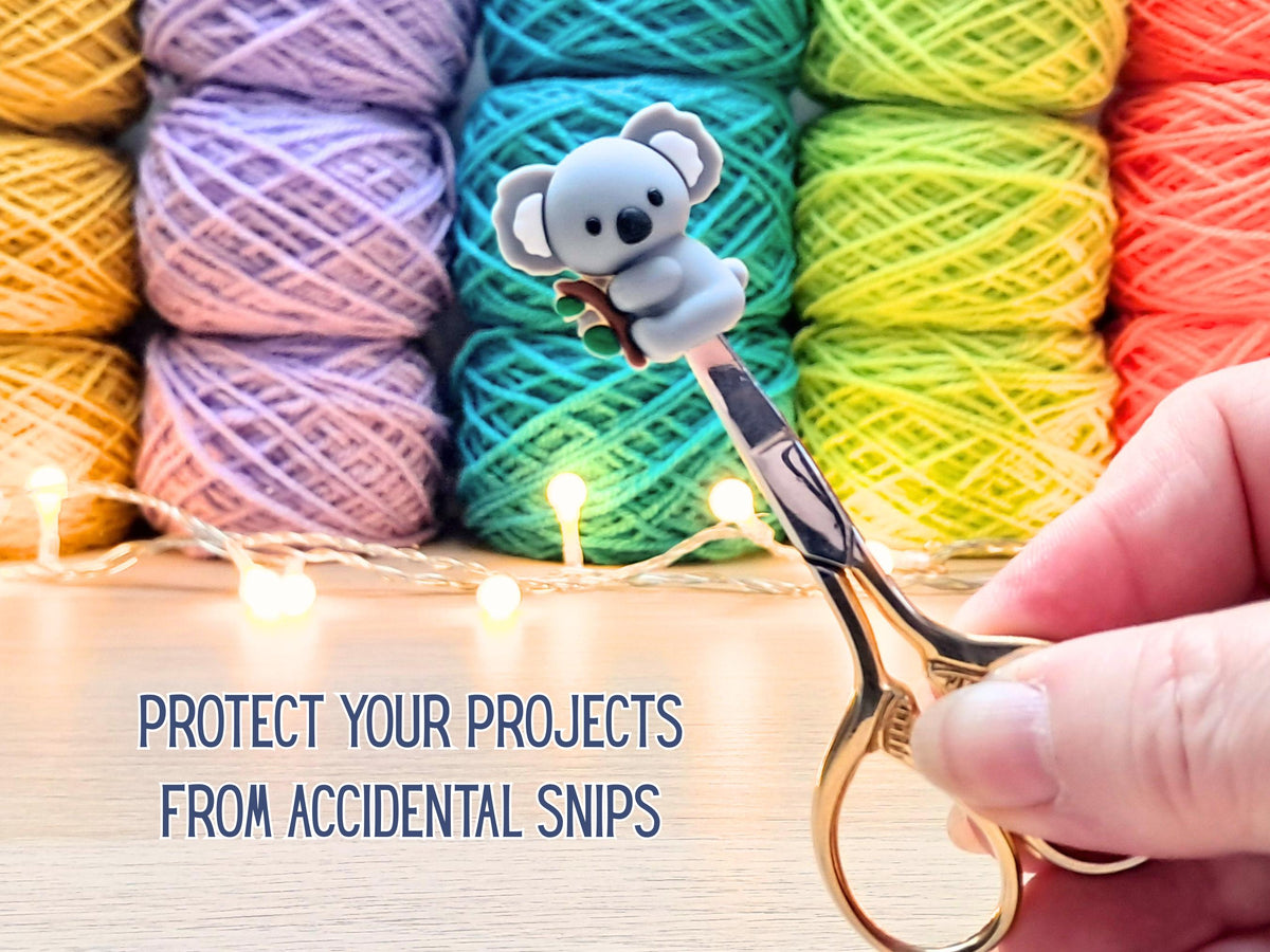 Koala Stitch Stopper, Silicone Bead Scissor Tip Protector, Knitting Needle Cap, Crochet Project Saver, WIP Bag Tool Notions, Sewing