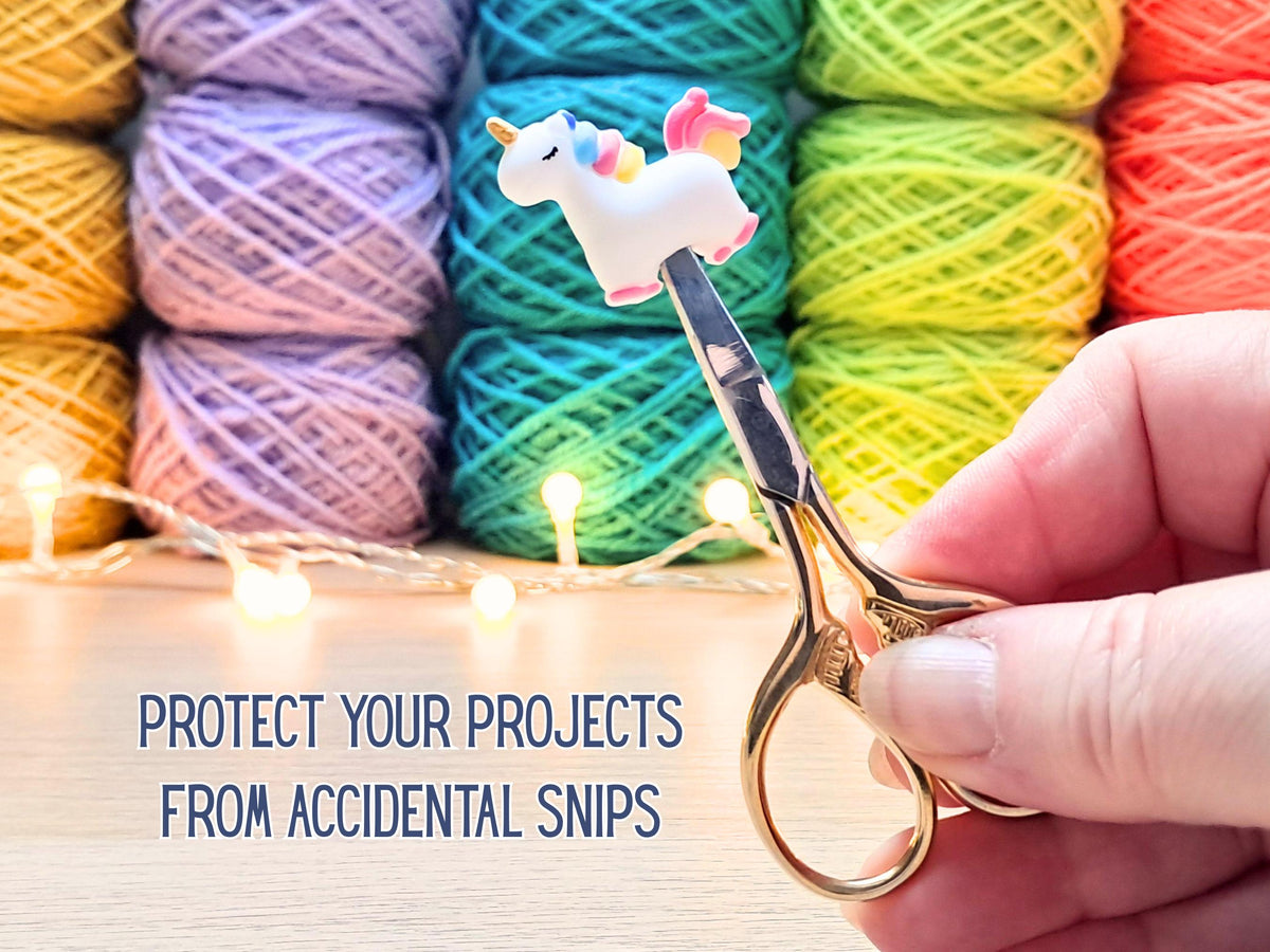 Unicorn Stitch Stopper, Silicone Bead Scissor Tip Protector, Knitting Needle Cap, Crochet Project Saver, WIP Bag Tool Notions, Sewing