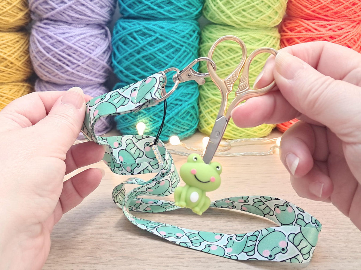 Frog Lanyard Scissor Protector Set, Crochet Knitting Embroidery Quilting Sewing Accessory Supplies, Crafter Gift Set, Lobster Clasp Notions