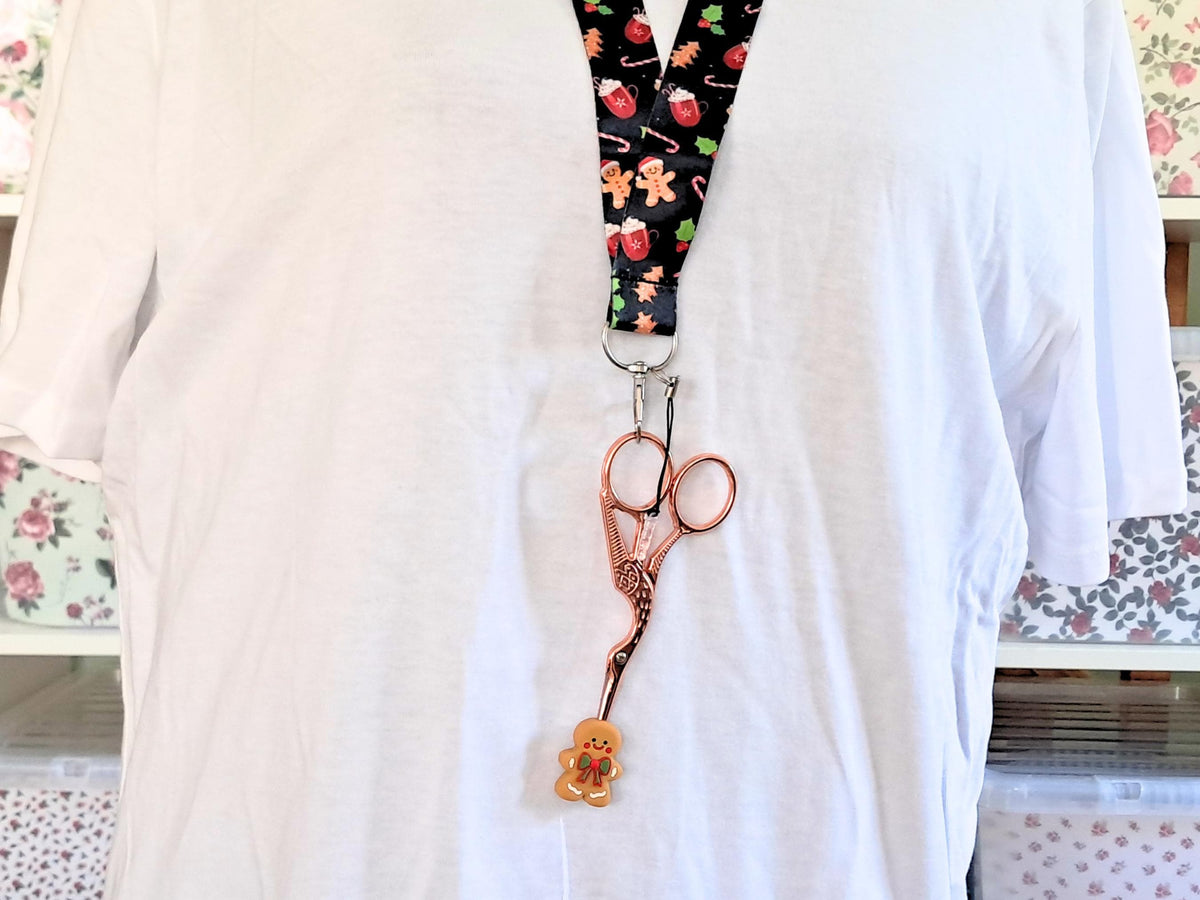 Gingerbread Man Christmas Lanyard Scissor Protector Set, Crochet Knitting Embroidery Quilting Sewing Accessory Supplies, Crafter Gift