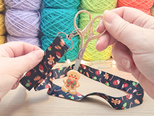 Gingerbread Man Christmas Lanyard Scissor Protector Set, Crochet Knitting Embroidery Quilting Sewing Accessory Supplies, Crafter Gift