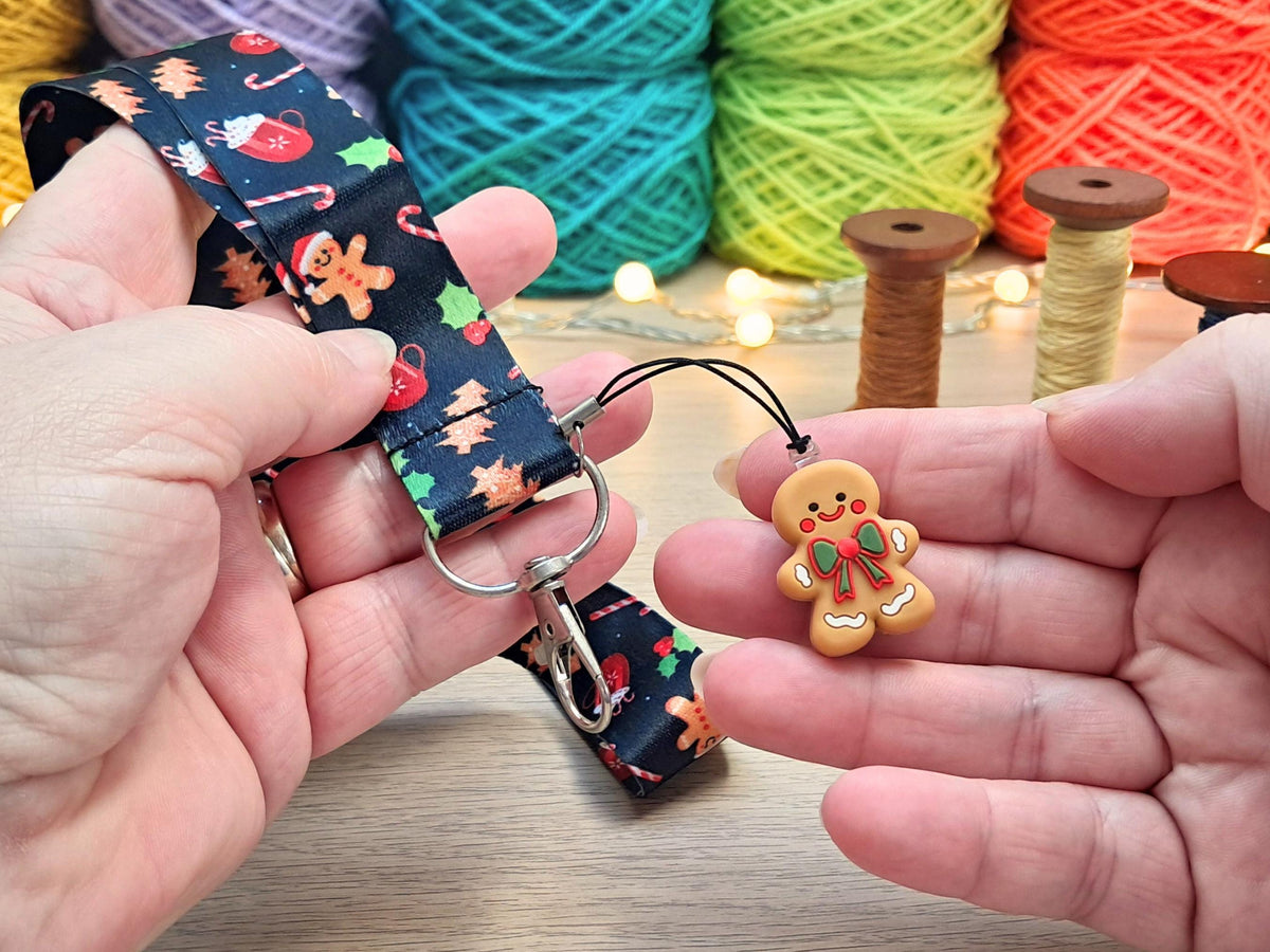 Gingerbread Man Christmas Lanyard Scissor Protector Set, Crochet Knitting Embroidery Quilting Sewing Accessory Supplies, Crafter Gift