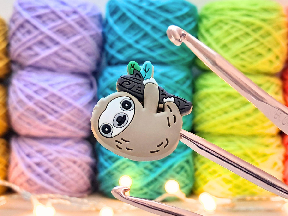Sloth Silicone Bead Stitch Stopper (2D), Tropical Scissor Tip Protector, Knitting Needle Crochet Project Saver, WIP Bag Tools Notion Supply