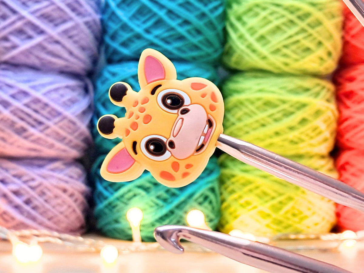 Giraffe Face Stitch Stopper, Silicone Bead Scissor Tip Protector, Knitting Needle, Crochet Project Saver, WIP Bag Tool Notions Sewing