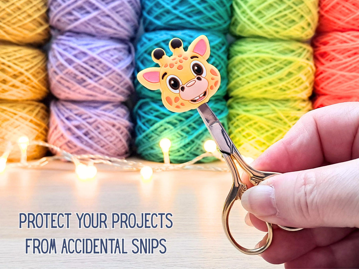 Giraffe Face Stitch Stopper, Silicone Bead Scissor Tip Protector, Knitting Needle, Crochet Project Saver, WIP Bag Tool Notions Sewing