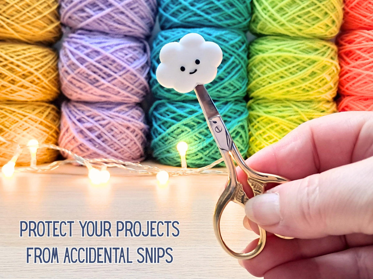 Cloud Stitch Stopper, Kawaii Silicone Scissor Tip Protector, Project Saver, Knitting Needle Cap, Crochet Hook End, Notion WIP Tool Crafters
