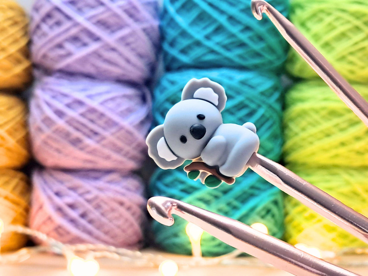 Koala Stitch Stopper, Silicone Bead Scissor Tip Protector, Knitting Needle Cap, Crochet Project Saver, WIP Bag Tool Notions, Sewing