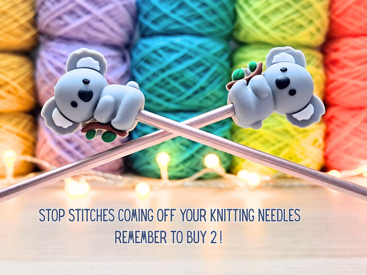 Koala Stitch Stopper, Silicone Bead Scissor Tip Protector, Knitting Needle Cap, Crochet Project Saver, WIP Bag Tool Notions, Sewing