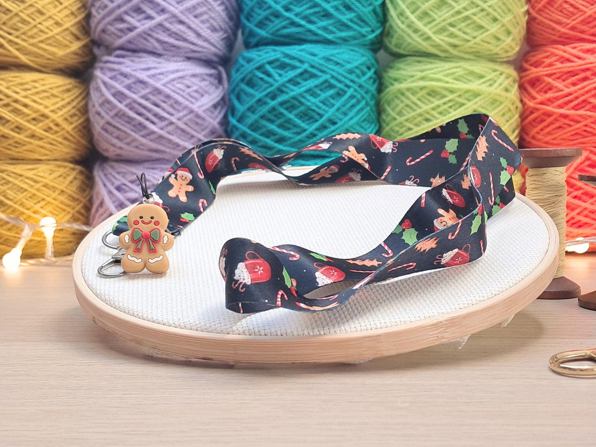 Gingerbread Man Christmas Lanyard Scissor Protector Set, Crochet Knitting Embroidery Quilting Sewing Accessory Supplies, Crafter Gift