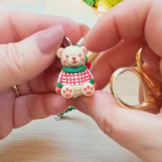 Christmas Jumper Teddy Scissor Fob and Protection Bead