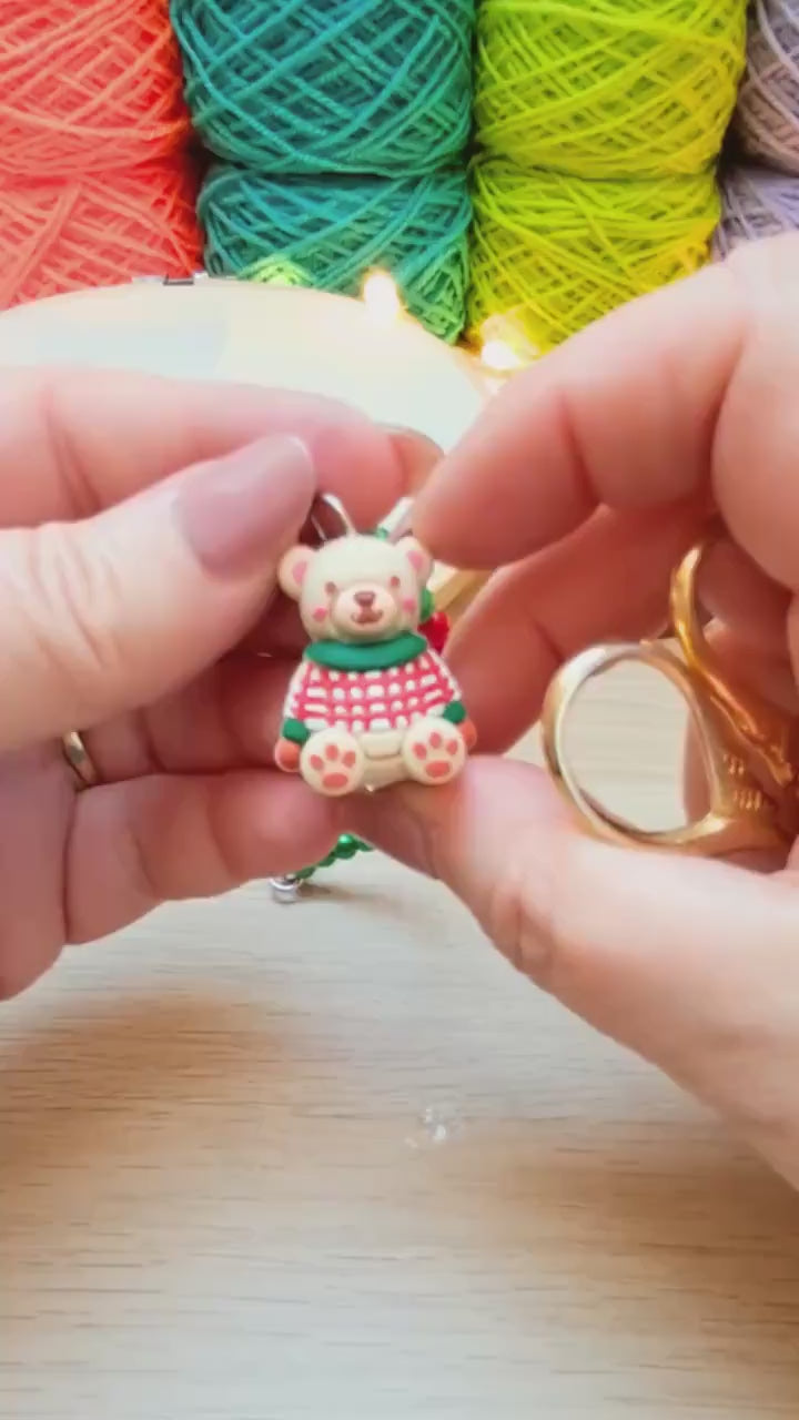 Christmas Jumper Teddy Scissor Fob and Protection Bead