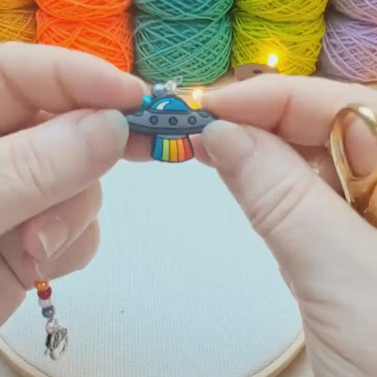 Rainbow Spaceship Scissor Fob with Protection Bead