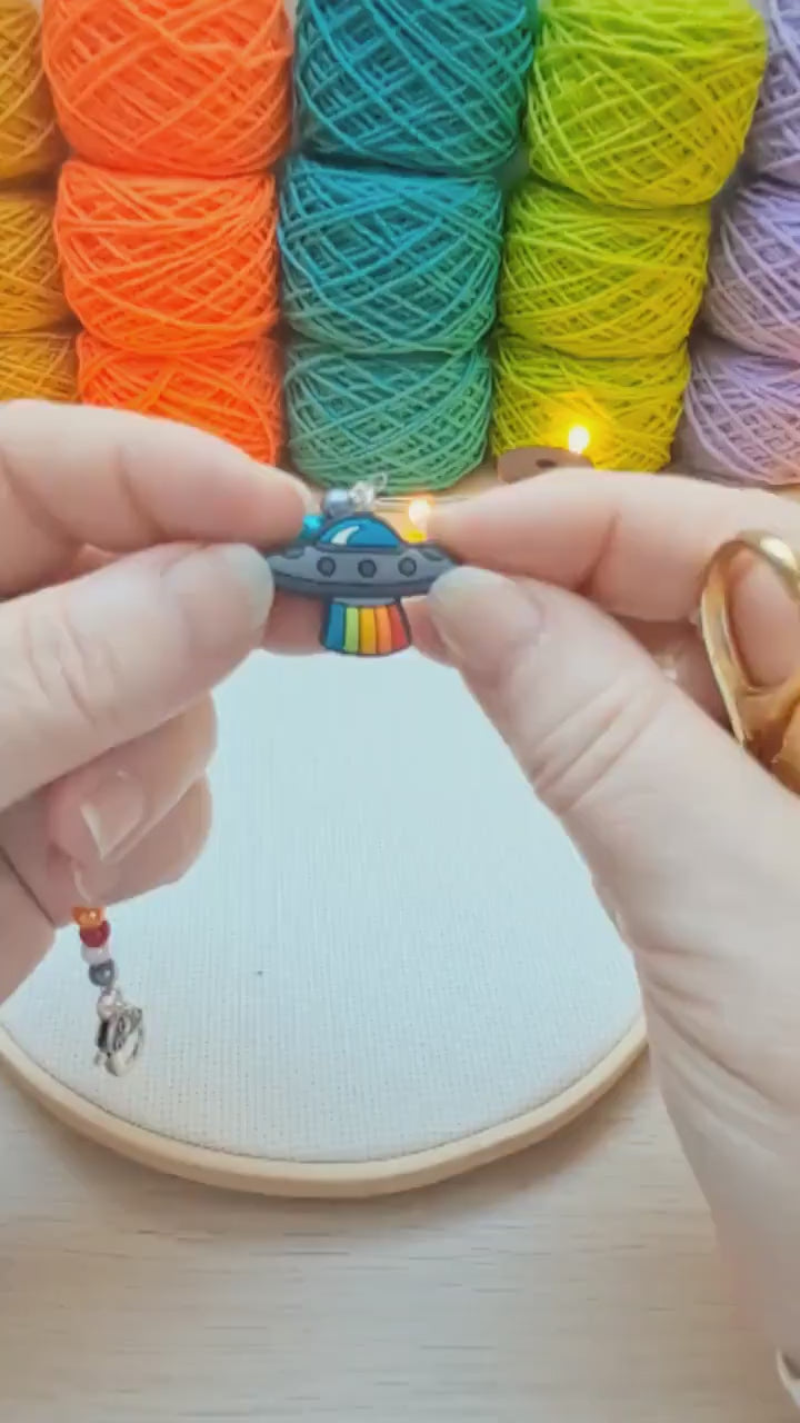 Rainbow Spaceship Scissor Fob with Protection Bead