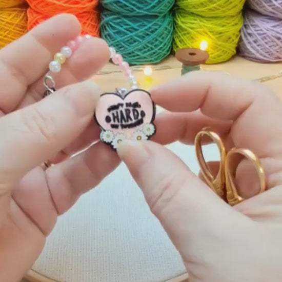 Don't Be So Hard On Yourself Scissor Fob with Protection Bead