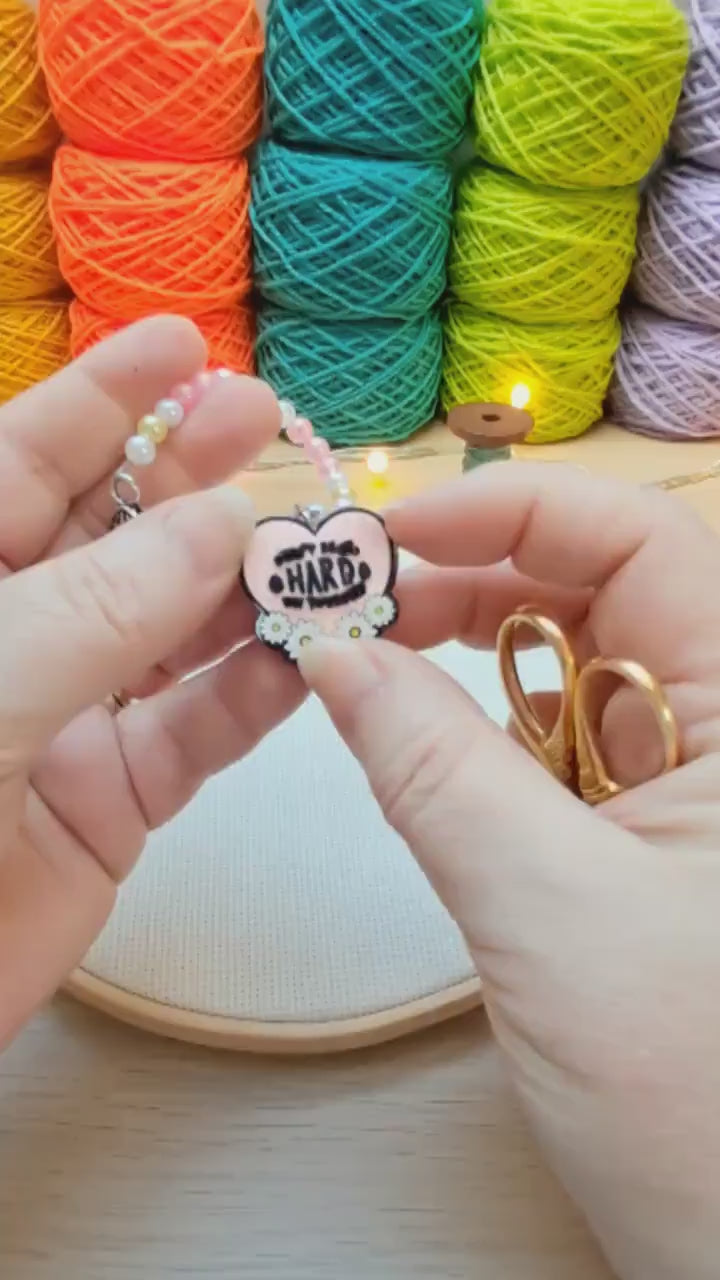 Don't Be So Hard On Yourself Scissor Fob with Protection Bead