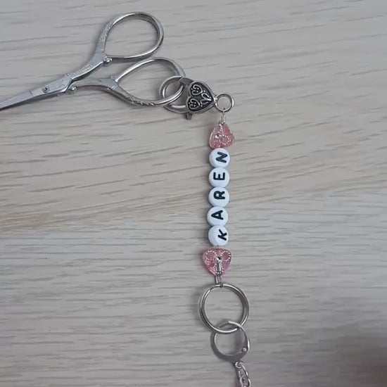 Personalised Name Scissor Fob and Initial Stitch Marker Set