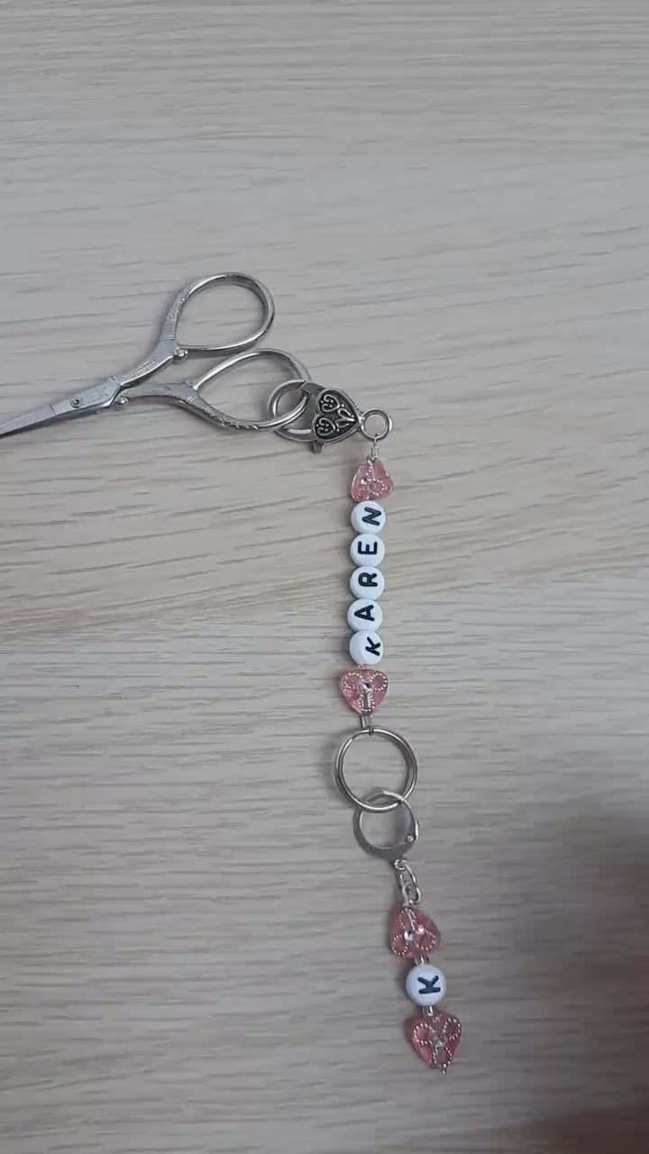Personalised Name Scissor Fob and Initial Stitch Marker Set