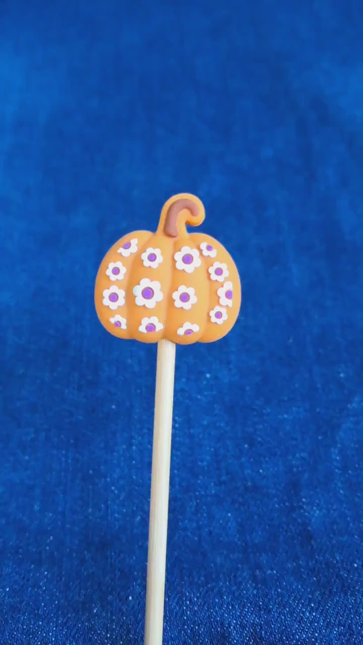 Sweet Pumpkin with Purple Flowers Stitch Stopper
