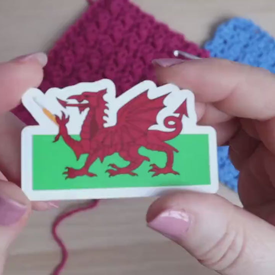 Funny Welsh Dragon Crochet Hook Die Cut Sticker,WIP Notebook Planner Sticker Full Colour Waterproof Glossy Crochet Laptop Decal Crochet Gift