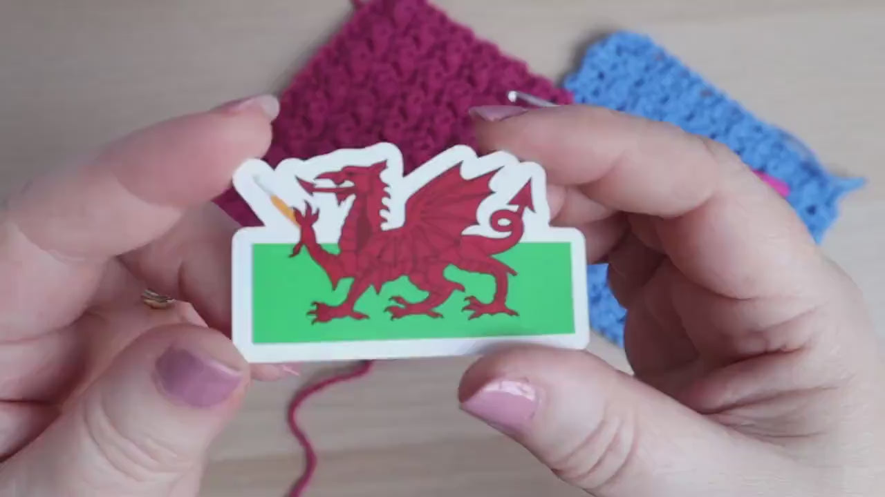Funny Welsh Dragon Crochet Hook Die Cut Sticker,WIP Notebook Planner Sticker Full Colour Waterproof Glossy Crochet Laptop Decal Crochet Gift