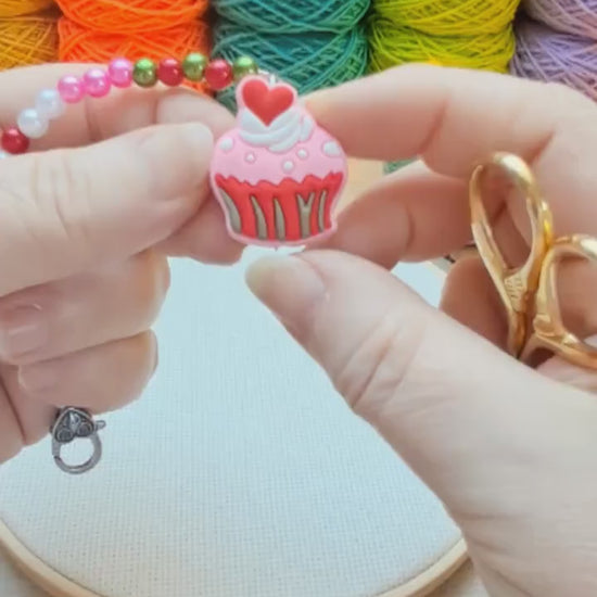 Strawberry Cupcake Scissor Fob with Protection Bead
