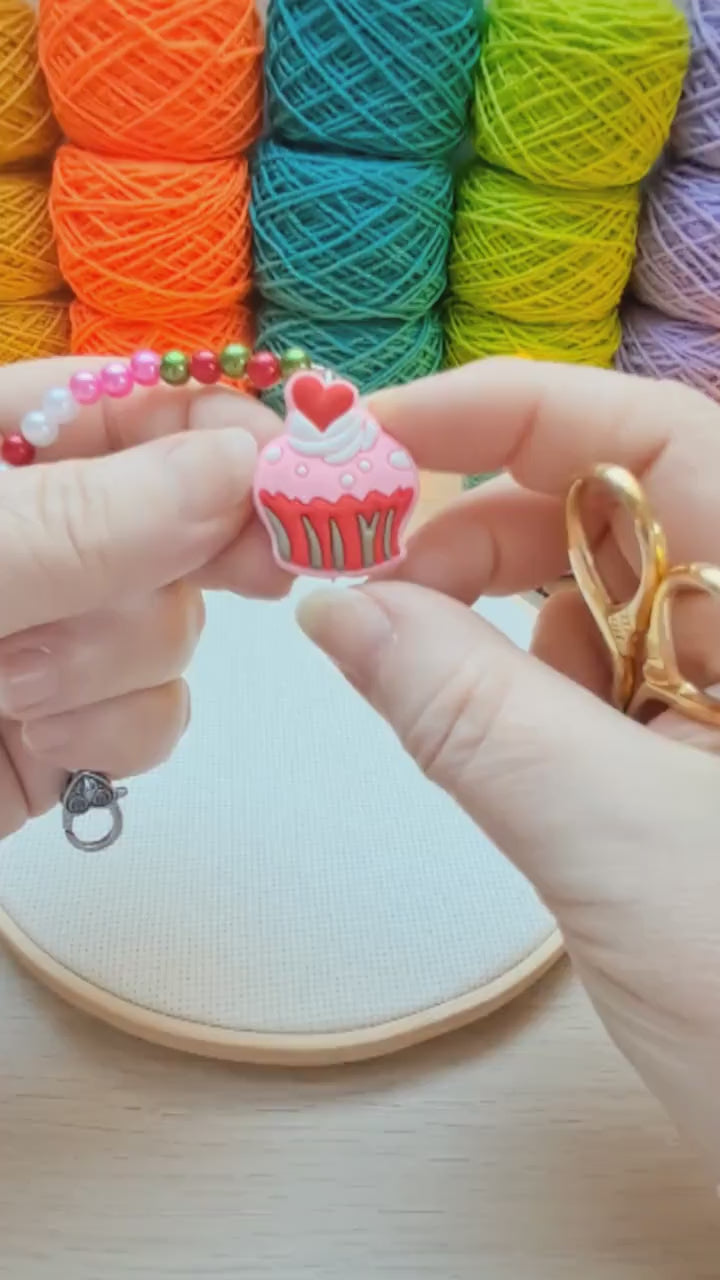 Strawberry Cupcake Scissor Fob with Protection Bead